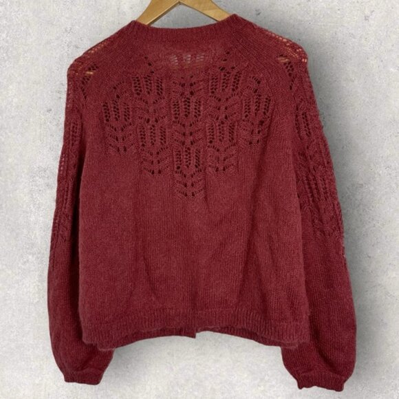 Sezane Tonio Mohair Merino Wool Sweater Cardigan Knit Berry Size Small French S - Picture 5 of 14